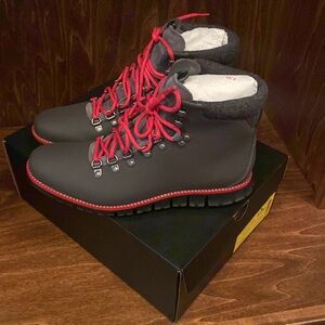 New with tags and original box. Cole Haan Zerogrand Black boots with red laces